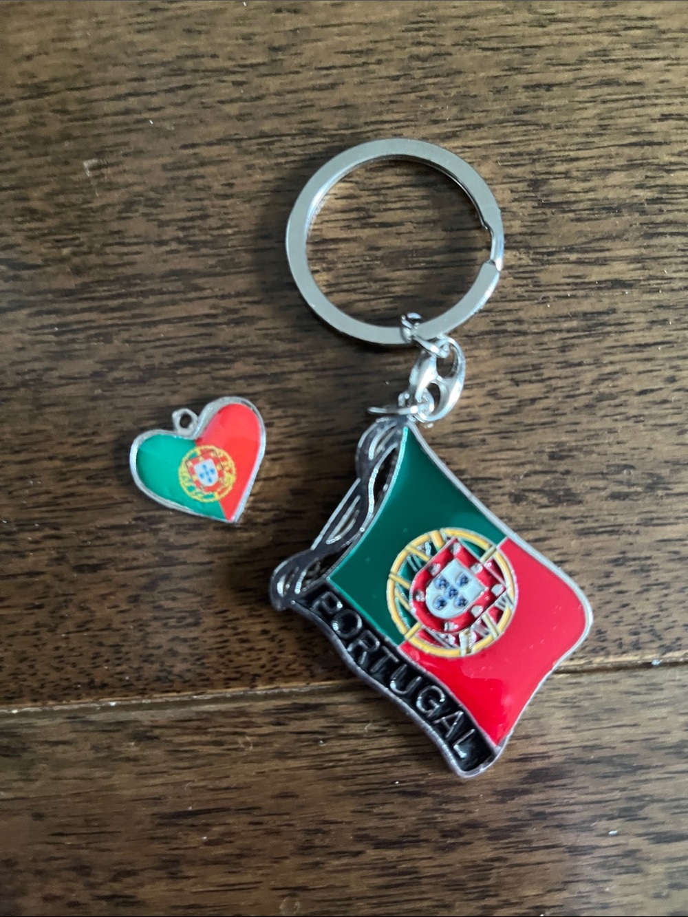 Portugal Flag Keychain and Heart necklace Charm - Red & Green
